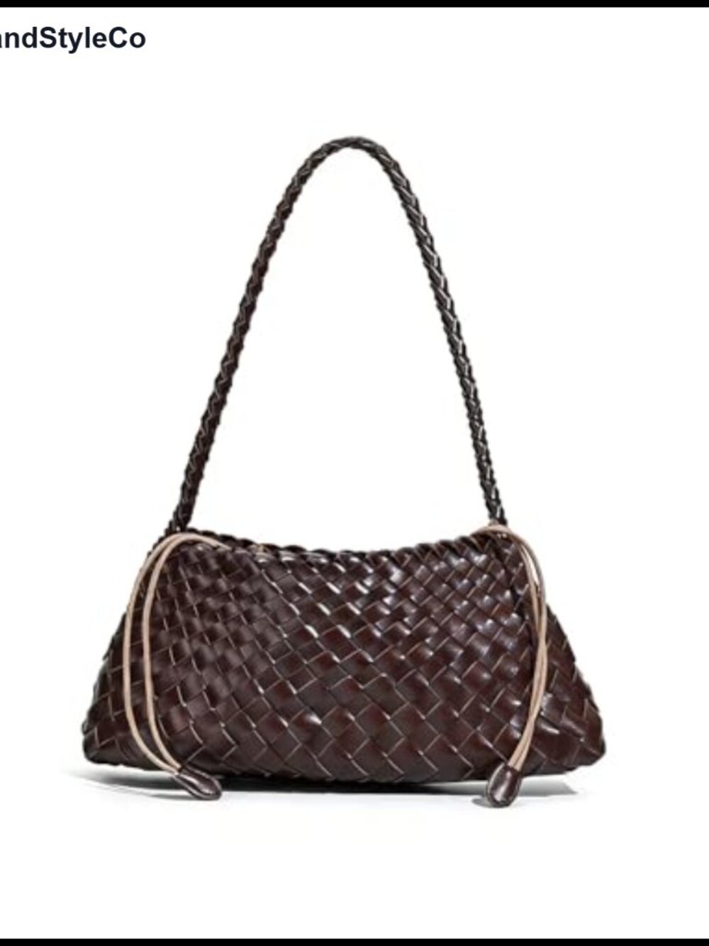 Handwoven Leather Shoulder Bag Women's Hobo Purse Drawstring Closure Stylish
